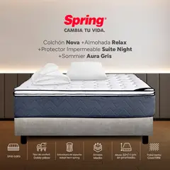 COLCHONES SPRING - Colchón Spring Sencillo Con Base Cama Firmeza Media Ortopédico Resortado Nova 100 x 190 cm + Almohada + Protector