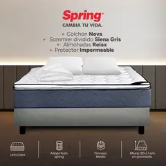 COLCHONES SPRING - Colchón Spring King Con Base Cama Firmeza Media Ortopédico Resortado Nova 200 x 200 cm + 2 Almohadas + Protector