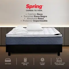 COLCHONES SPRING - Colchón Spring Sencillo Con Base Cama Firmeza Media Ortopédico Resortado Nova 100 x 190 cm + Almohada + Protector