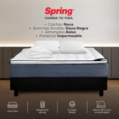 COLCHONES SPRING - Colchón Spring King Con Base Cama Firmeza Media Ortopédico Resortado Nova 200 x 200 cm + 2 Almohadas + Protector