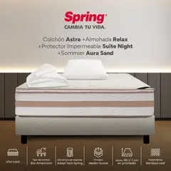 COLCHONES SPRING - Colchón Spring Semidoble Con Base Cama Firmeza Media Ortopédico Resortado Astra 120 x 190 cm + Almohada + Protector