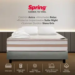 COLCHONES SPRING - Colchón Spring King Con Base Cama Firmeza Media Ortopédico Resortado Astra 200 x 200 cm + 2 Almohadas + Protector