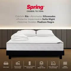 COLCHONES SPRING - Colchón Spring Doble Con Base Cama Firmeza Media Ortopédico Resortado Rio 140 x 190 cm + 2 Almohadas + Protector