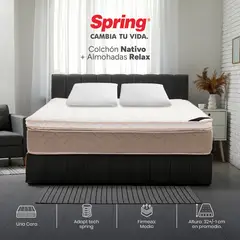 COLCHONES SPRING - Colchón Spring Queen Firmeza Suave Ortopédico Resortado Nativo 160 x 190 cm + 2 Almohadas