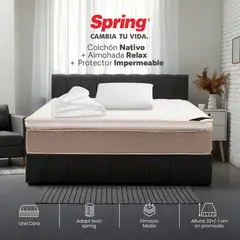 COLCHONES SPRING - Colchón Spring Sencillo Firmeza Suave Ortopédico Resortado Nativo 100 x 190 cm + Almohada + Protector