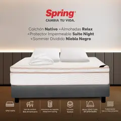 COLCHONES SPRING - Colchón Spring Queen Con Base Cama Firmeza Suave Ortopédico Resortado Nativo 160 x 190 cm + 2 Almohadas + Protector