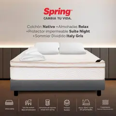 COLCHONES SPRING - Colchón Spring King Con Base Cama Firmeza Suave Ortopédico Resortado Nativo 200 x 200 cm + 2 Almohadas + Protector