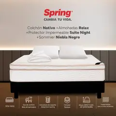 COLCHONES SPRING - Colchón Spring Doble Con Base Cama Firmeza Suave Ortopédico Resortado Nativo 140 x 190 cm + 2 Almohadas + Protector