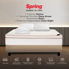 COLCHONES SPRING - Colchón Spring Doble Con Base Cama Firmeza Suave Ortopédico Resortado Nativo 140 x 190 cm + 2 Almohadas + Protector