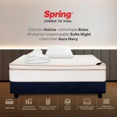 COLCHONES SPRING - Colchón Spring Sencillo Con Base Cama Firmeza Suave Ortopédico Resortado Nativo 100 x 190 cm + Almohada + Protector