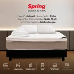 COLCHONES SPRING - Colchón Spring King Con Base Cama Firmeza Media Ortopédico Resortado Niquel 200 x 200 cm + 2 Almohadas + Protector