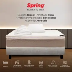 COLCHONES SPRING - Colchón Spring Sencillo Con Base Cama Firmeza Media Ortopédico Resortado Niquel 100 x 190 cm + Almohada + Protector