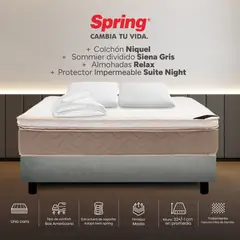 COLCHONES SPRING - Colchón Spring Queen Con Base Cama Firmeza Media Ortopédico Resortado Niquel 160 x 190 cm + 2 Almohadas + Protector