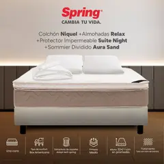 COLCHONES SPRING - Colchón Spring King Con Base Cama Firmeza Media Ortopédico Resortado Niquel 200 x 200 cm + 2 Almohadas + Protector