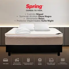 COLCHONES SPRING - Colchón Spring King Con Base Cama Firmeza Media Ortopédico Resortado Niquel 200 x 200 cm + 2 Almohadas + Protector