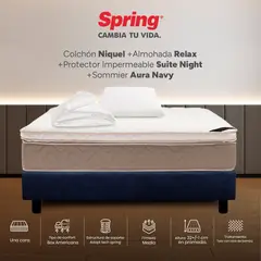 COLCHONES SPRING - Colchón Spring Sencillo Con Base Cama Firmeza Media Ortopédico Resortado Niquel 100 x 190 cm + Almohada + Protector