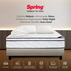 COLCHONES SPRING - Colchón Spring King Con Base Cama Firme Ortopédico Resortado Nebula 200 x 200 cm + 2 Almohadas + Protector