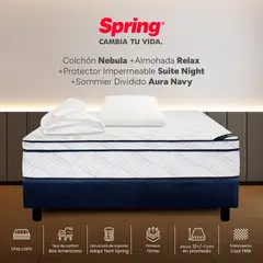COLCHONES SPRING - Colchón Spring Semidoble Con Base Cama Firme Ortopédico Resortado Nebula 120 x 190 cm + Almohada + Protector