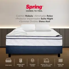 COLCHONES SPRING - Colchón Spring Queen Con Base Cama Firme Ortopédico Resortado Nebula 160 x 190 cm + 2 Almohadas + Protector
