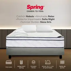 COLCHONES SPRING - Colchón Spring Queen Con Base Cama Firme Ortopédico Resortado Nebula 160 x 190 cm + 2 Almohadas + Protector