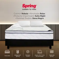 COLCHONES SPRING - Colchón Spring King Con Base Cama Firme Ortopédico Resortado Nebula 200 x 200 cm + 2 Almohadas + Protector