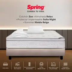 COLCHONES SPRING - Colchón Spring Semidoble Con Base Cama Firmeza Media Ortopédico Resortado Zen 120 x 190 cm + Almohada + Protector