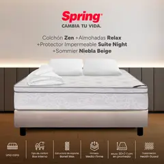 COLCHONES SPRING - Colchón Spring Doble Con Base Cama Firmeza Media Ortopédico Resortado Zen 140 x 190 cm + 2 Almohadas + Protector