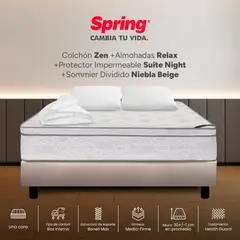 COLCHONES SPRING - Colchón Spring King Con Base Cama Firmeza Media Ortopédico Resortado Zen 200 x 200 cm + 2 Almohadas + Protector