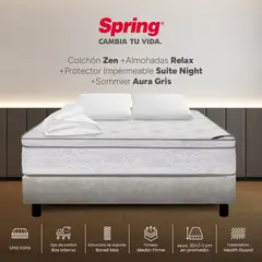 COLCHONES SPRING - Colchón Spring Semidoble Con Base Cama Firmeza Media Ortopédico Resortado Zen 120 x 190 cm + Almohada + Protector