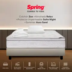 COLCHONES SPRING - Colchón Spring Semidoble Con Base Cama Firmeza Media Ortopédico Resortado Zen 120 x 190 cm + Almohada + Protector