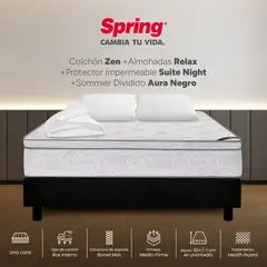 COLCHONES SPRING - Colchón Spring King Con Base Cama Firmeza Media Ortopédico Resortado Zen 200 x 200 cm + 2 Almohadas + Protector
