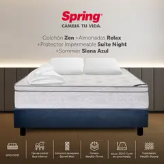 COLCHONES SPRING - Colchón Spring Doble Con Base Cama Firmeza Media Ortopédico Resortado Zen 140 x 190 cm + 2 Almohadas + Protector