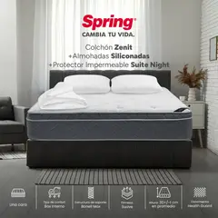 COLCHONES SPRING - Colchón Spring Queen Firmeza Suave Ortopédico Resortado Zenit 160 x 190 cm + 2 Almohadas + Protector