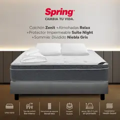 COLCHONES SPRING - Colchón Spring King Con Base Cama Firmeza Suave Ortopédico Resortado Zenit 200 x 200 cm + 2 Almohadas + Protector