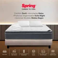 COLCHONES SPRING - Colchón Spring King Con Base Cama Firmeza Suave Ortopédico Resortado Zenit 200 x 200 cm + 2 Almohadas + Protector