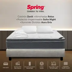 COLCHONES SPRING - Colchón Spring Queen Con Base Cama Firmeza Suave Ortopédico Resortado Zenit 160 x 190 cm + 2 Almohadas + Protector