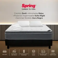 COLCHONES SPRING - Colchón Spring Queen Con Base Cama Firmeza Suave Ortopédico Resortado Zenit 160 x 190 cm + 2 Almohadas + Protector