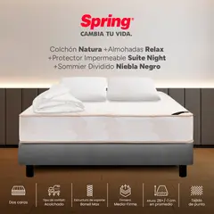 COLCHONES SPRING - Colchón Spring Doble Con Base Cama Firmeza Media Ortopédico Resortado Natura 140 x 190 cm + 2 Almohadas + Protector
