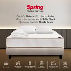COLCHONES SPRING - Colchón Spring King Con Base Cama Firmeza Media Ortopédico Resortado Natura 200 x 200 cm + 2 Almohadas + Protector