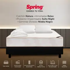 COLCHONES SPRING - Colchón Spring King Con Base Cama Firmeza Media Ortopédico Resortado Natura 200 x 200 cm + 2 Almohadas + Protector