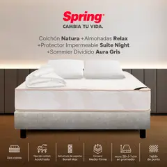 COLCHONES SPRING - Colchón Spring Doble Con Base Cama Firmeza Media Ortopédico Resortado Natura 140 x 190 cm + 2 Almohadas + Protector