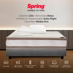 COLCHONES SPRING - Colchón Spring Semidoble Con Base Cama Firmeza Media Ortopédico Resortado Litio 120 x 190 cm + Almohada + Protector