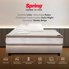 COLCHONES SPRING - Colchón Spring Semidoble Con Base Cama Firmeza Media Ortopédico Resortado Litio 120 x 190 cm + Almohada + Protector