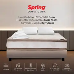 COLCHONES SPRING - Colchón Spring King Con Base Cama Firmeza Media Ortopédico Resortado Litio 200 x 200 cm + 2 Almohadas + Protector