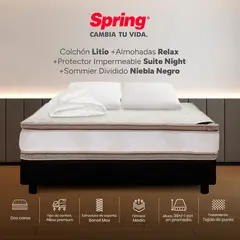 COLCHONES SPRING - Colchón Spring King Con Base Cama Firmeza Media Ortopédico Resortado Litio 200 x 200 cm + 2 Almohadas + Protector