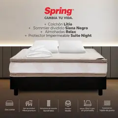 COLCHONES SPRING - Colchón Spring Doble Con Base Cama Firmeza Media Ortopédico Resortado Litio 140 x 190 cm + 2 Almohadas + Protector