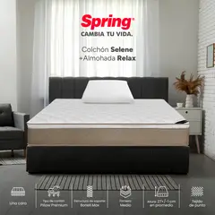 COLCHONES SPRING - Colchón Spring Sencillo Firmeza Media Ortopédico Resortado Selene 100 x 190 cm + Almohada
