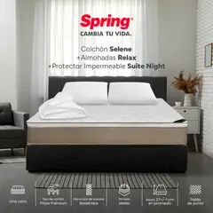 COLCHONES SPRING - Colchón Spring Queen Firmeza Media Ortopédico Resortado Selene 160 x 190 cm + 2 Almohadas + Protector