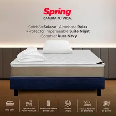 COLCHONES SPRING - Colchón Spring Semidoble Con Base Cama Firmeza Media Ortopédico Resortado Selene 120 x 190 cm + Almohada + Protector