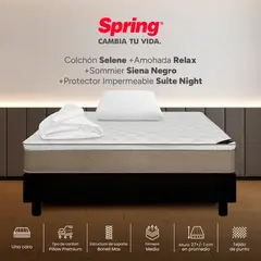 COLCHONES SPRING - Colchón Spring Sencillo Con Base Cama Firmeza Media Ortopédico Resortado Selene 100 x 190 cm + Almohada + Protector